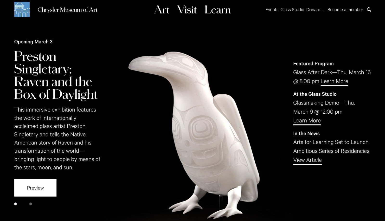 homepage for the museum website the chrystler museum